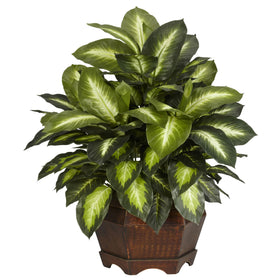 Nearly Natural Dieffenbachia silk plant close-up reveals lifelike variegation for stylish indoor decor