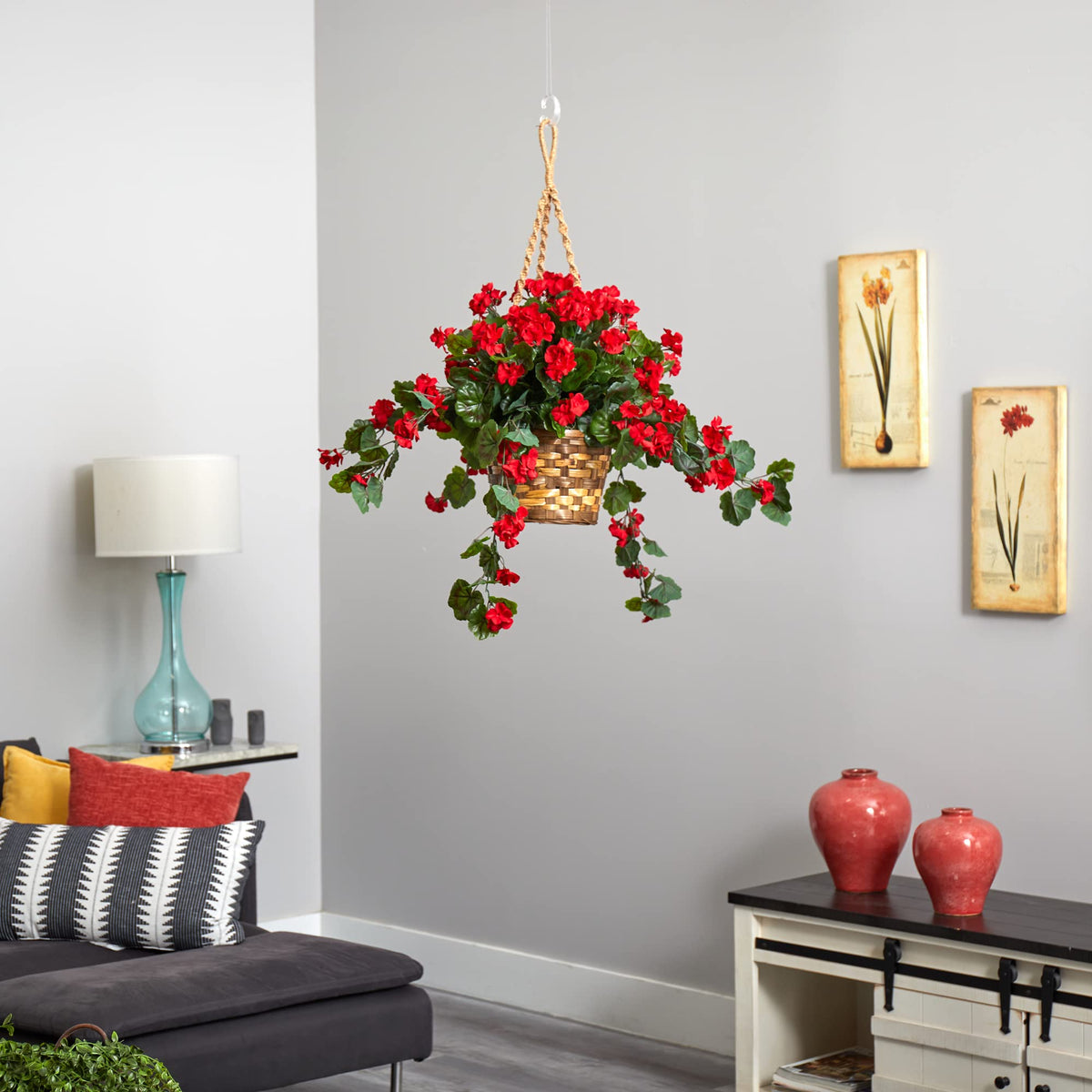 Realistic red geranium blooms enhance curb appeal and interior decor year-round.