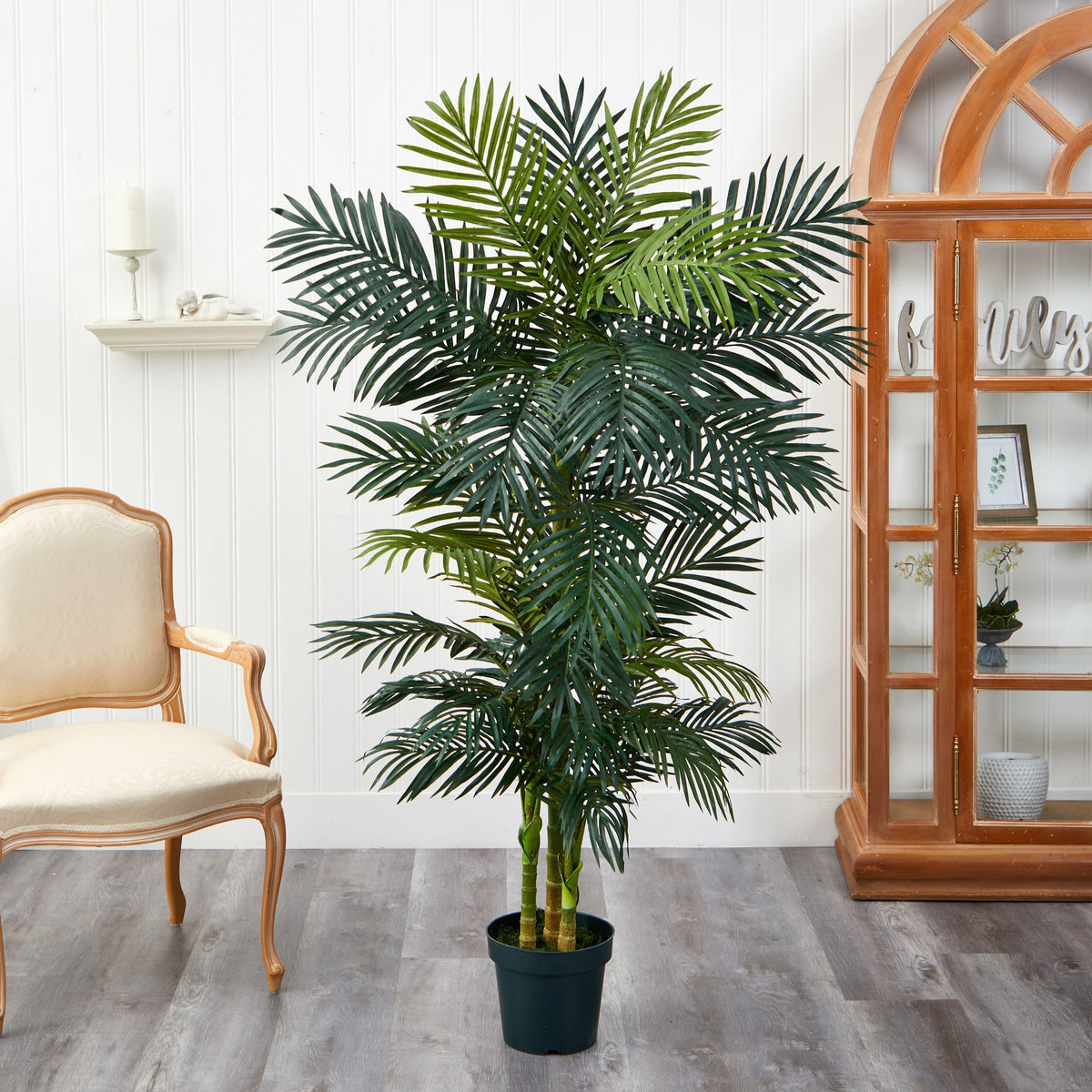 Nearly Natural Golden Cane Palm Tree arrives in a black nursery planter for easy display.