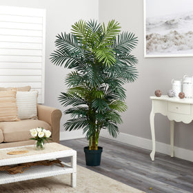 Nearly Natural Golden Cane Palm Tree requires no watering for low-maintenance appeal.