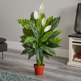 Nearly Natural Peace Lily 42in floor stand elevates spaces with a lifelike silhouette.