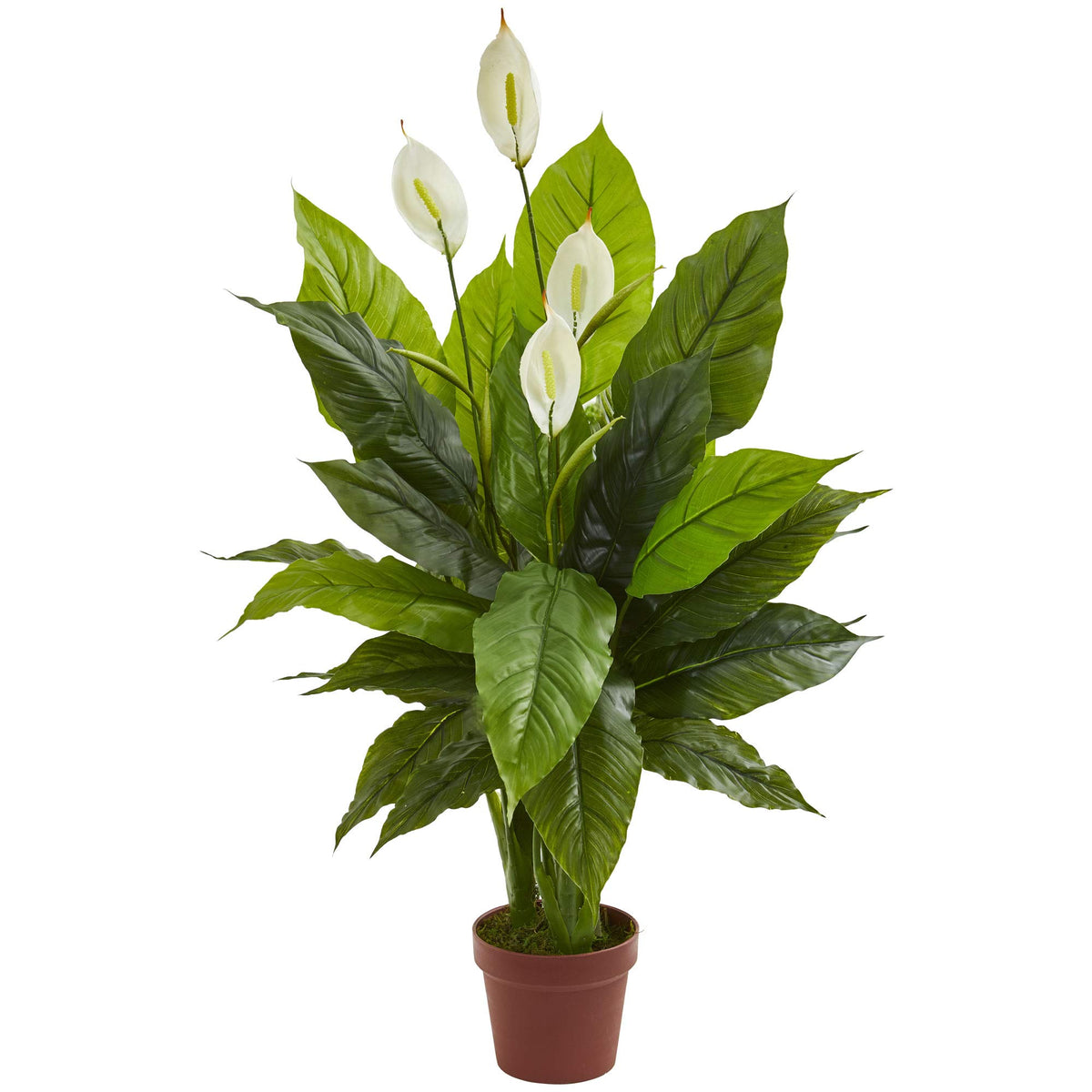Nearly Natural Peace Lily 42in silk leaves offer lifelike texture for timeless floor decor.