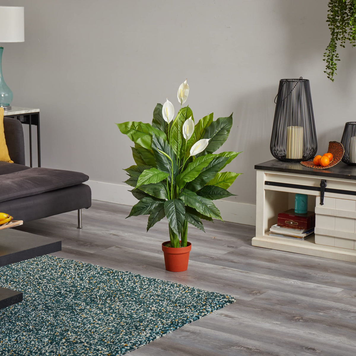 Nearly Natural Peace Lily 42in white blooms provide year-round elegance with zero watering.