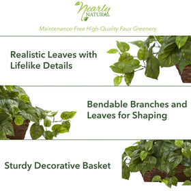 Nearly Natural Pothos Ivy leaf detail shows realistic texture and color.