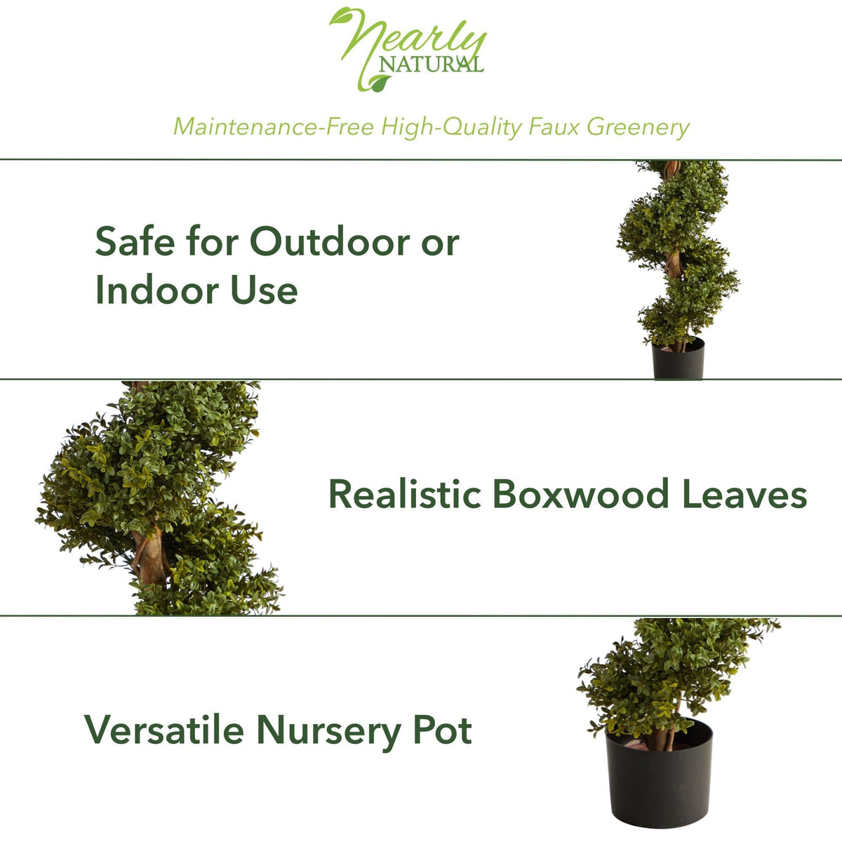 Nearly Natural pre-potted topiary blends realism and durability for year-round appeal.