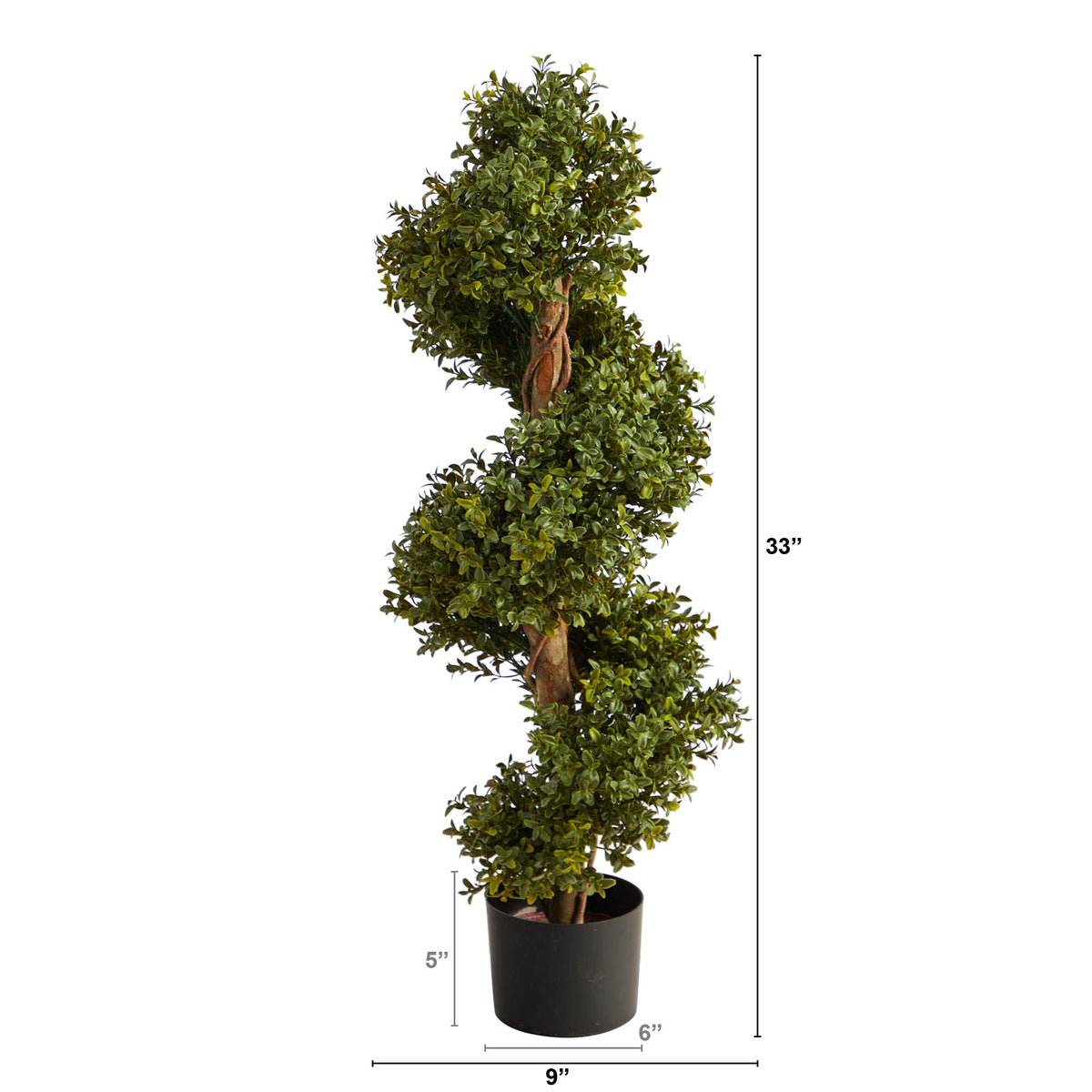 Nearly Natural 33-inch topiary in a black planter, maintenance-free for indoor or covered outdoors.
