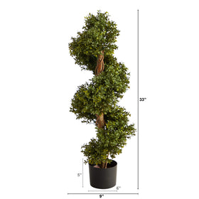 Nearly Natural 33-inch topiary in a black planter, maintenance-free for indoor or covered outdoors.