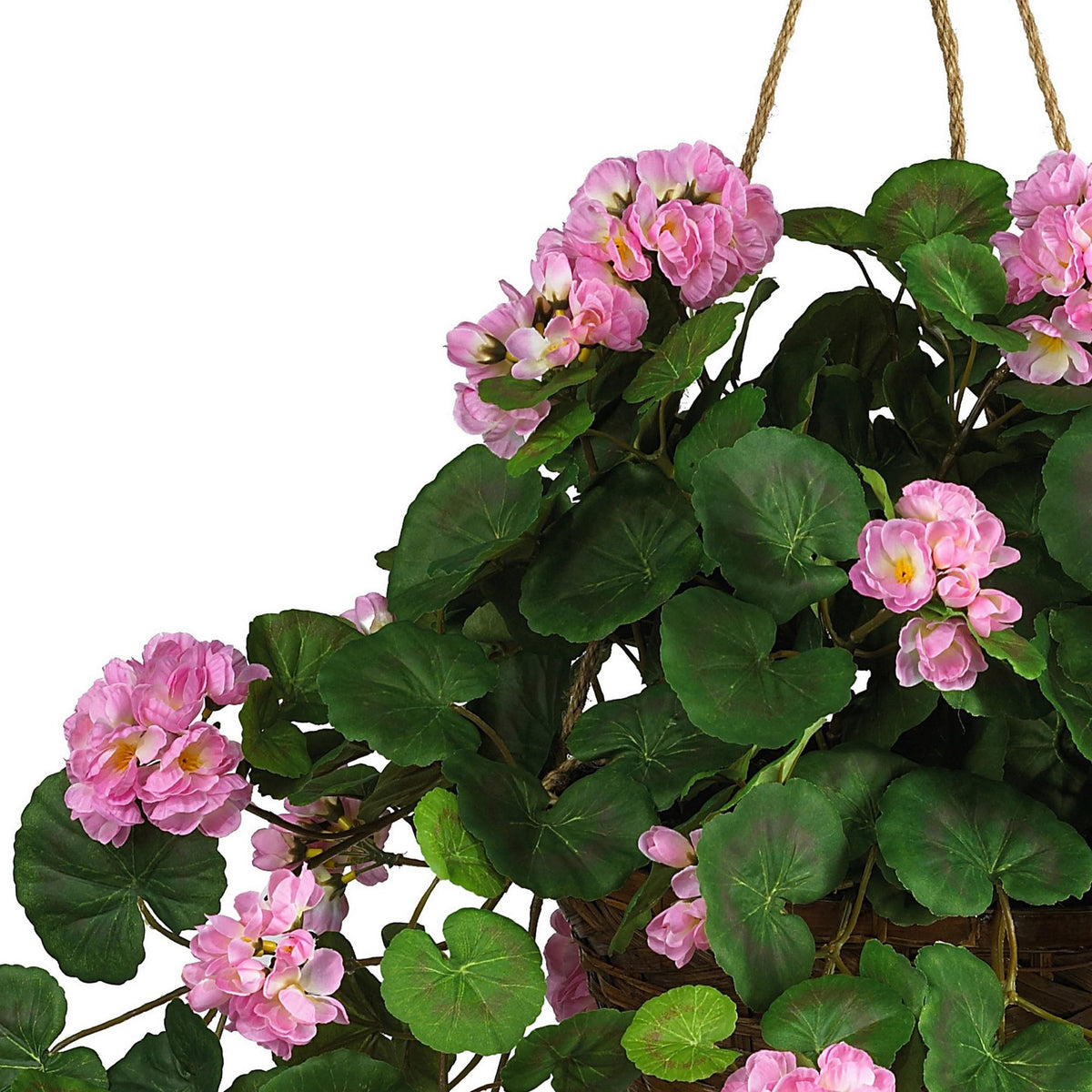 Nearly Natural pink geranium close-up shows lifelike petals.