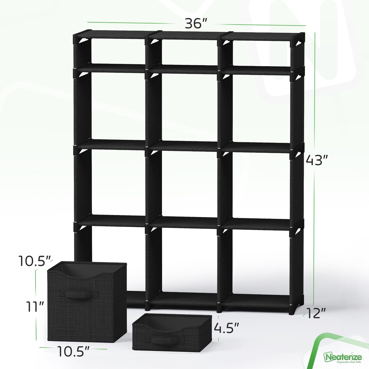 NEATERIZE 12-cube storage unit in black for easy clutter control and quick access