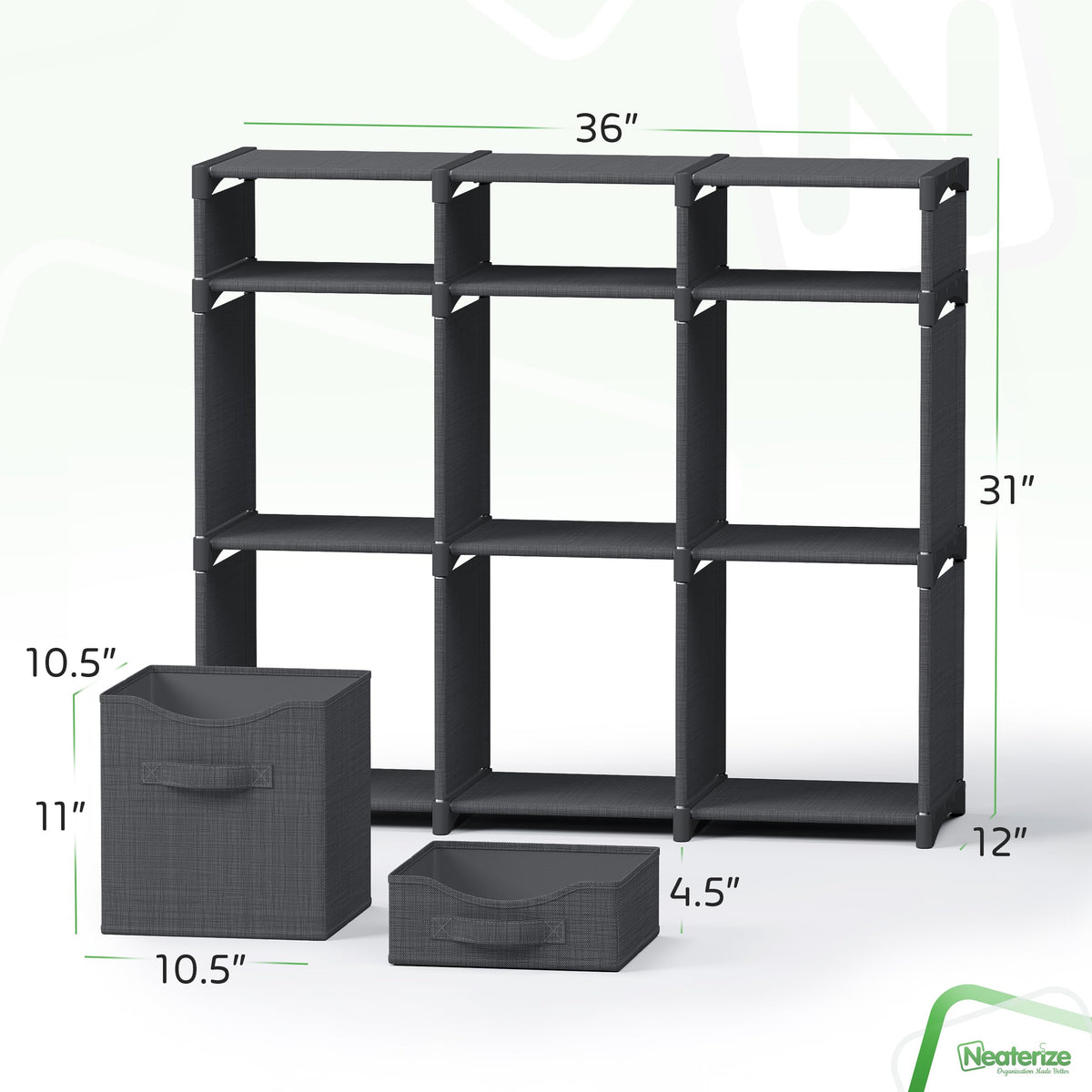 NEATERIZE 9-cube storage bins included for versatile toy and clothing organization