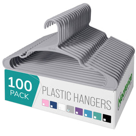 NEATERIZE clothes hangers 100-pack grey for organized closets and fabric protection