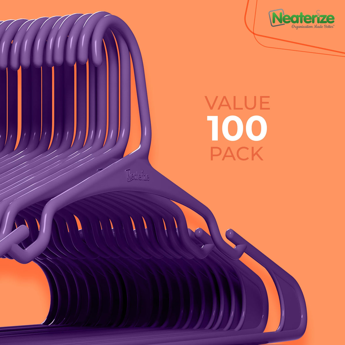 NEATERIZE color-variety hangers offer coordinated storage and easy selection.