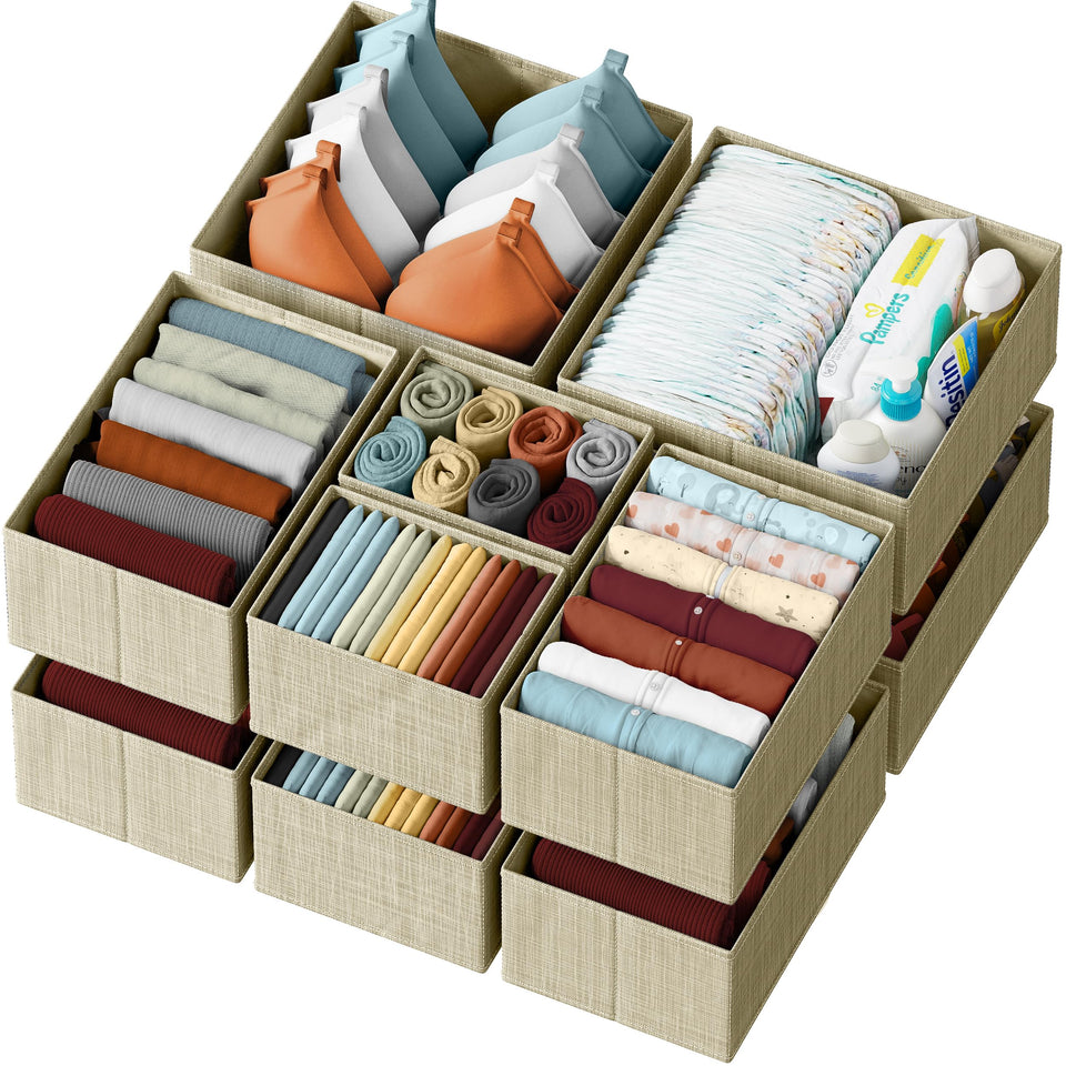 NEATERIZE drawer organizer set 12 beige keeps nursery wardrobe tidy and accessible.
