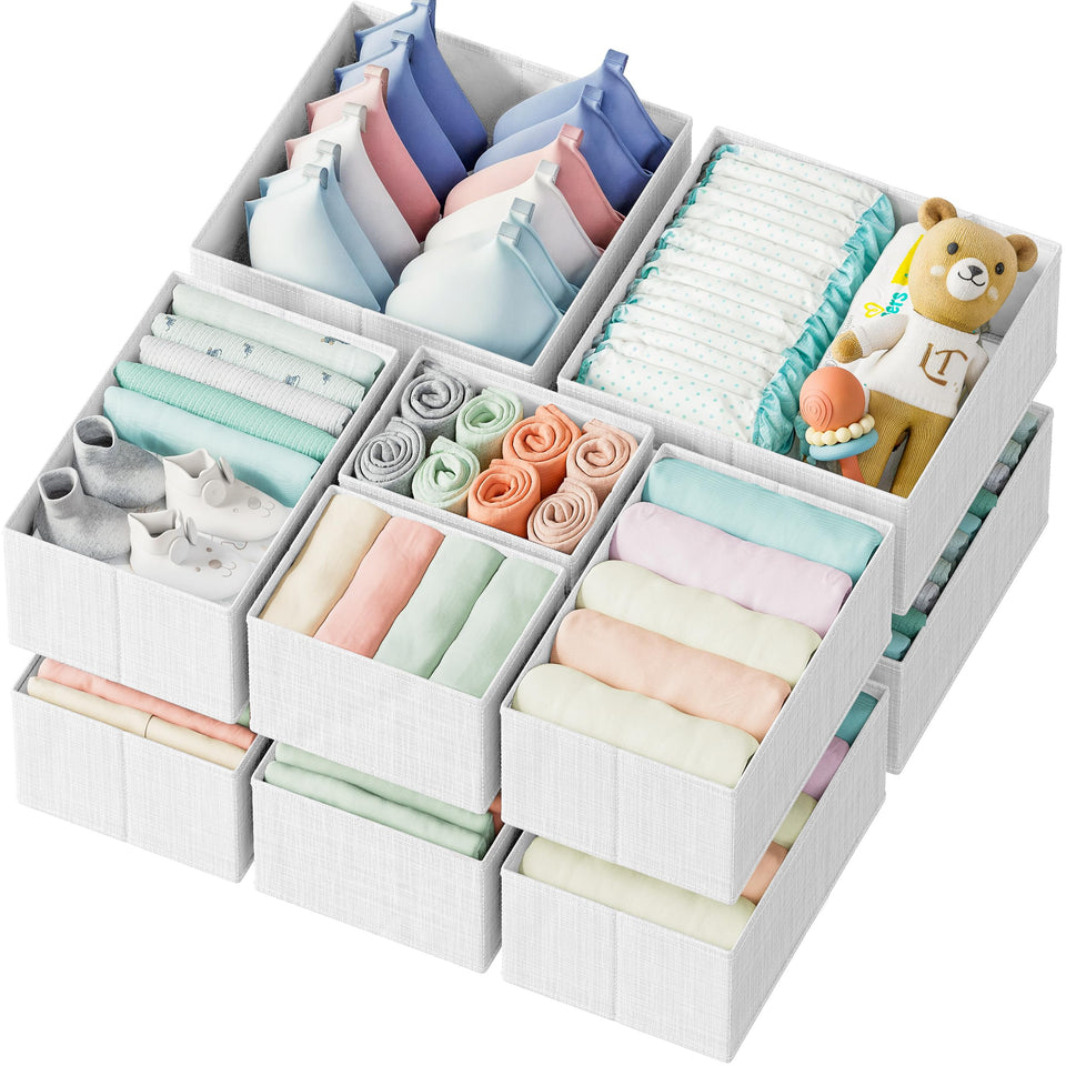 NEATERIZE 12-piece white and grey drawer organizer set for neat, lasting organization