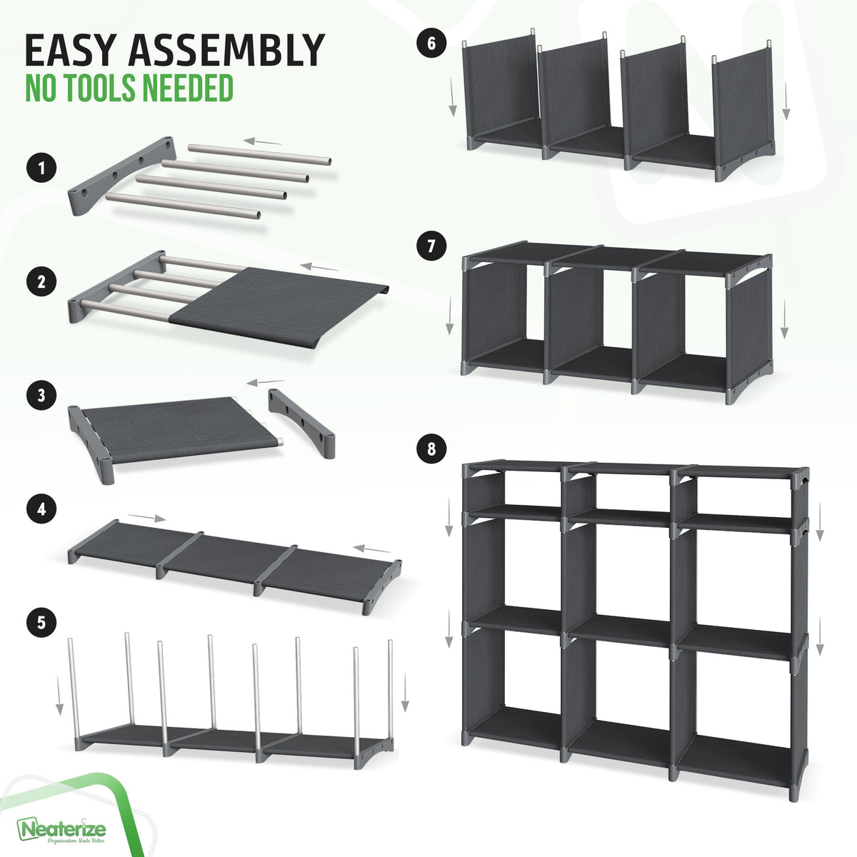 NEATERIZE sturdy iron rods and plastic connectors ensure lasting stability