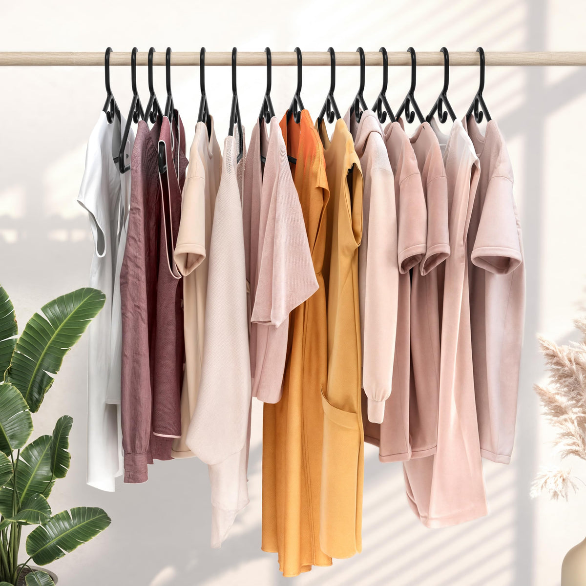 Smooth snag-free tubular surface on NEATERIZE hangers protects garments during use.