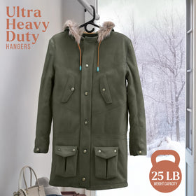 NEATERIZE heavy-duty hangers support coats, jackets, and denim without sagging.