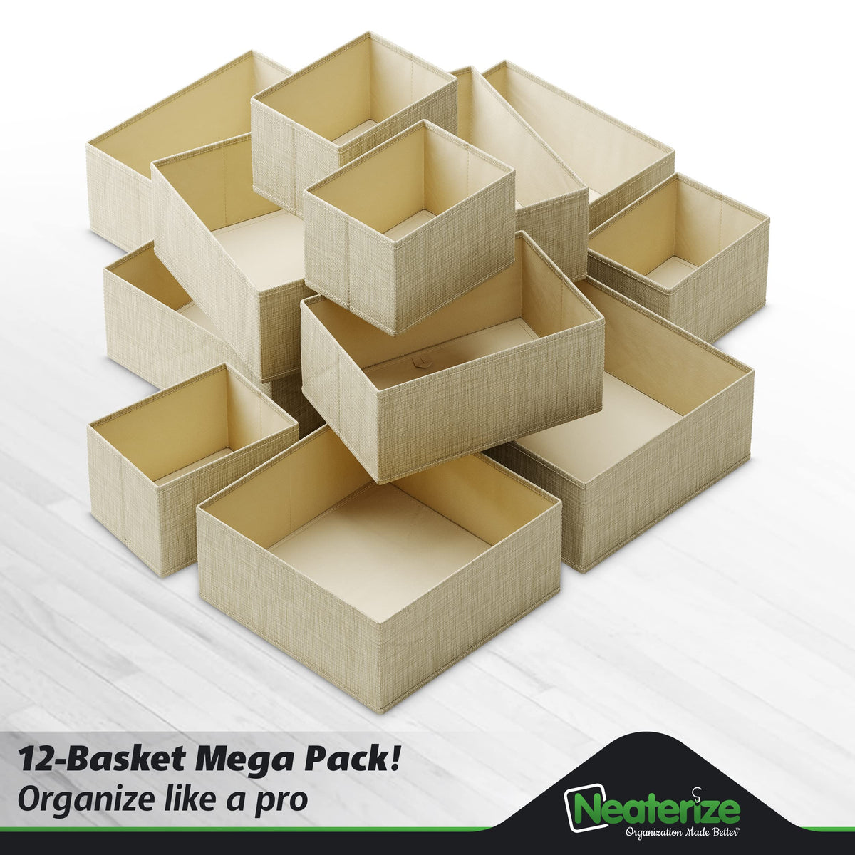 NEATERIZE large square bins help bulky garments stay neatly arranged.