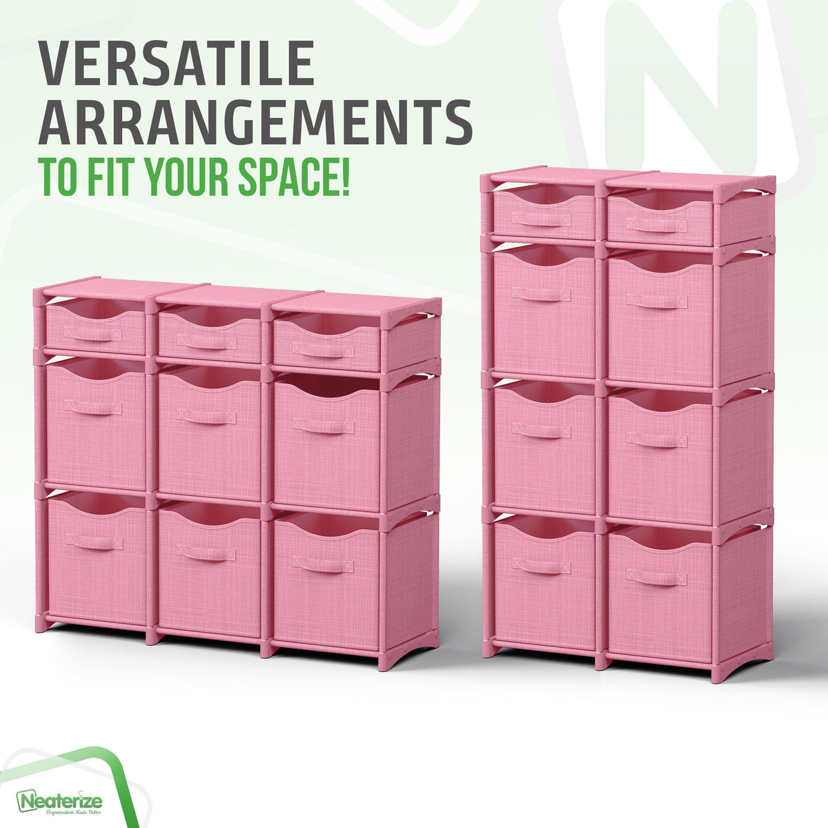 NEATERIZE multi-function closet organizer pink, ideal for clothes and toy storage.