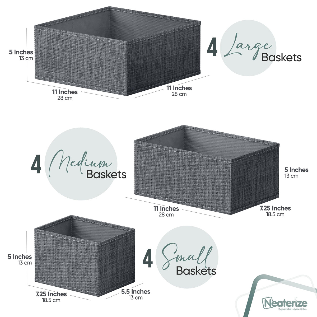 NEATERIZE nursery drawer organizers in dark grey keeping baby clothes neatly arranged
