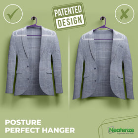 NEATERIZE purple hangers brighten closets while supporting garments securely.