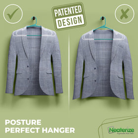 NEATERIZE slim hangers maximize closet space without sacrificing garment support.