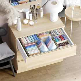 NEATERIZE small cubes in beige provide compact bins for socks and accessories.