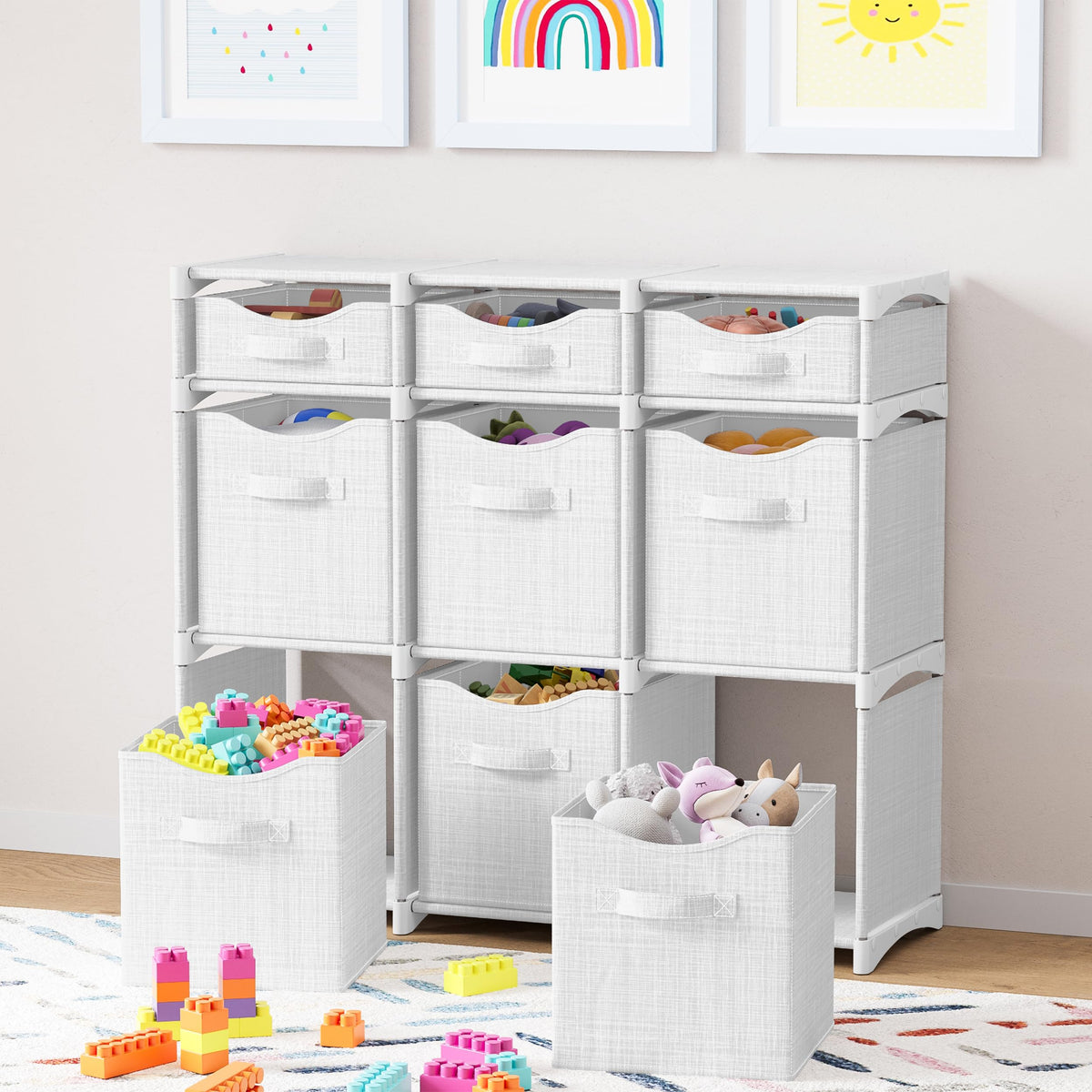 NEATERIZE small storage cubes highlight compact toy storage for kids' rooms.