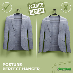 NEATERIZE slim space-saving hangers maximize closet space.