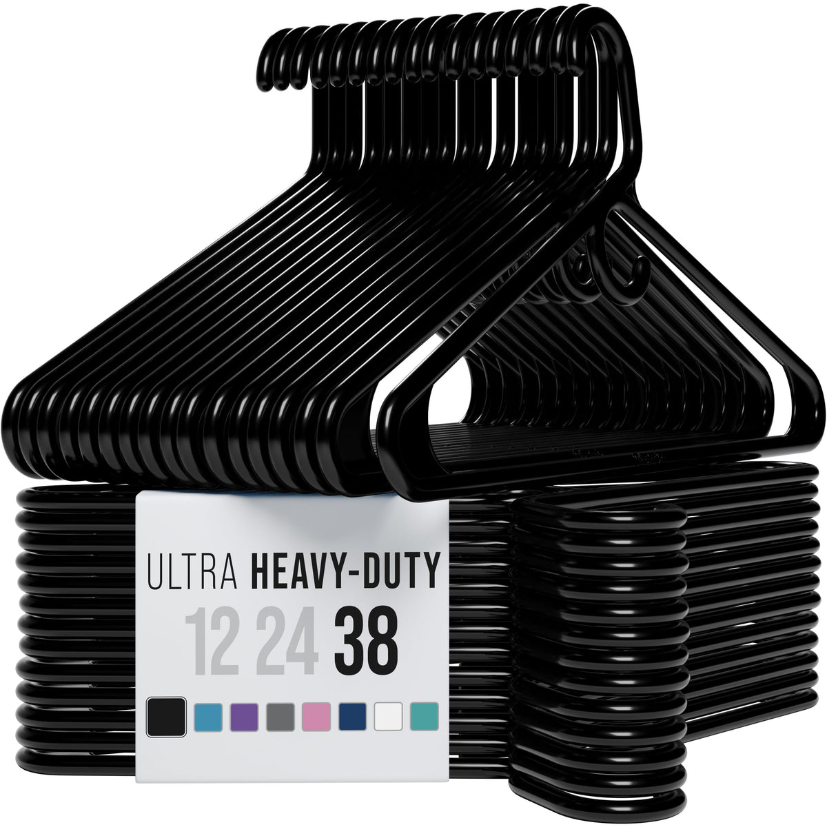 NEATERIZE thick heavy-duty hangers in black pack highlight durable closet organization.