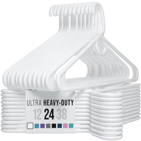 NEATERIZE thick heavy-duty hangers on a closet rod offering sturdy support