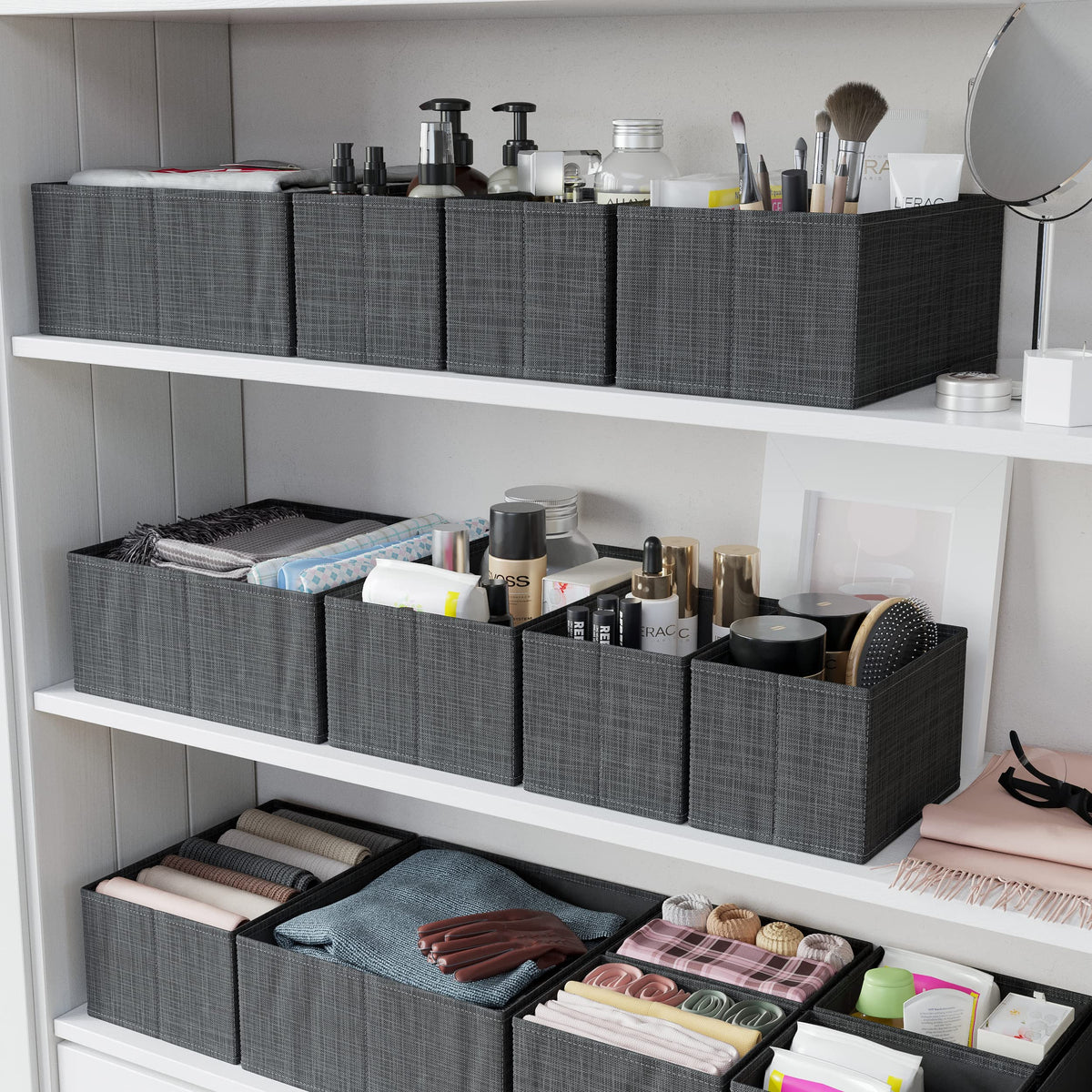 NEATERIZE top drawer organizer storage in dark grey for small items access