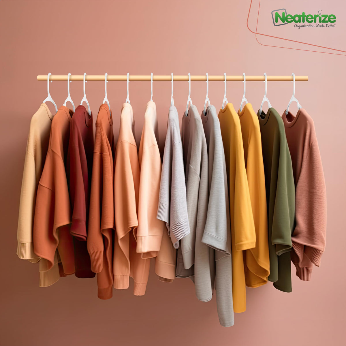 NEATERIZE white hangers with color options to brighten storage