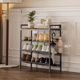 adjustable shelf height on neatevday rack for tall boots and varied footwear.
