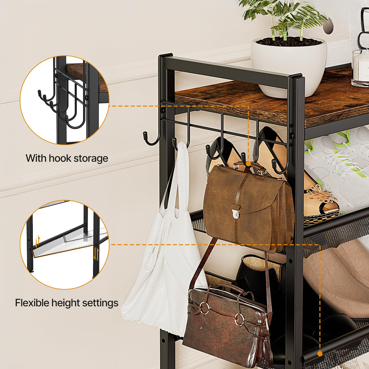 entryway setup with neatevday rack doubles as towel or plant storage.