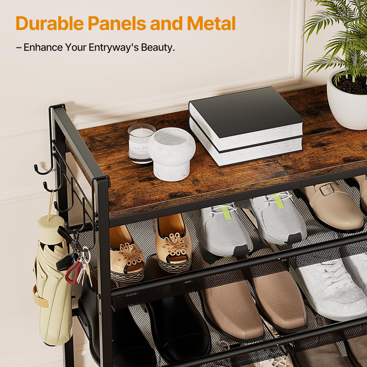 neatevday 4-Tier Shoe Rack reinforced iron frame provides durable, stable support.