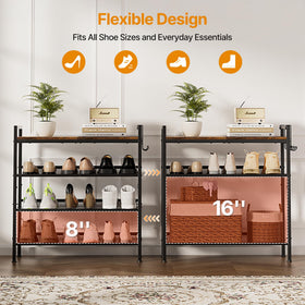 neatevday 4-Tier Shoe Rack hooks for storing keys, bags, and umbrellas near the door.