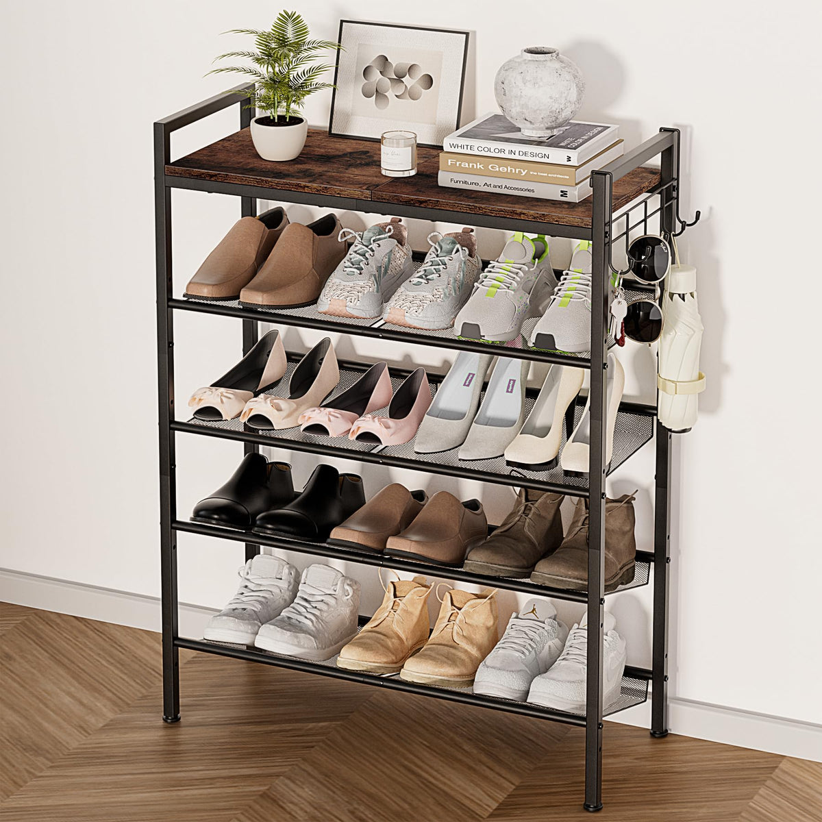 neatevday 5-tier shoe rack assembly demonstrates easy setup for an organized entryway.