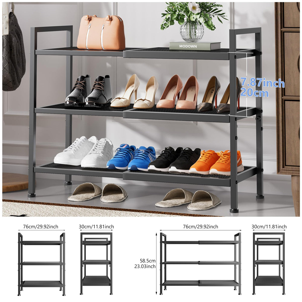 neatevday adjustable-width shoe rack demonstrating flexible storage for entryways