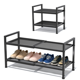 Neatevday expandable shoe rack demonstrating extended width for extra space.