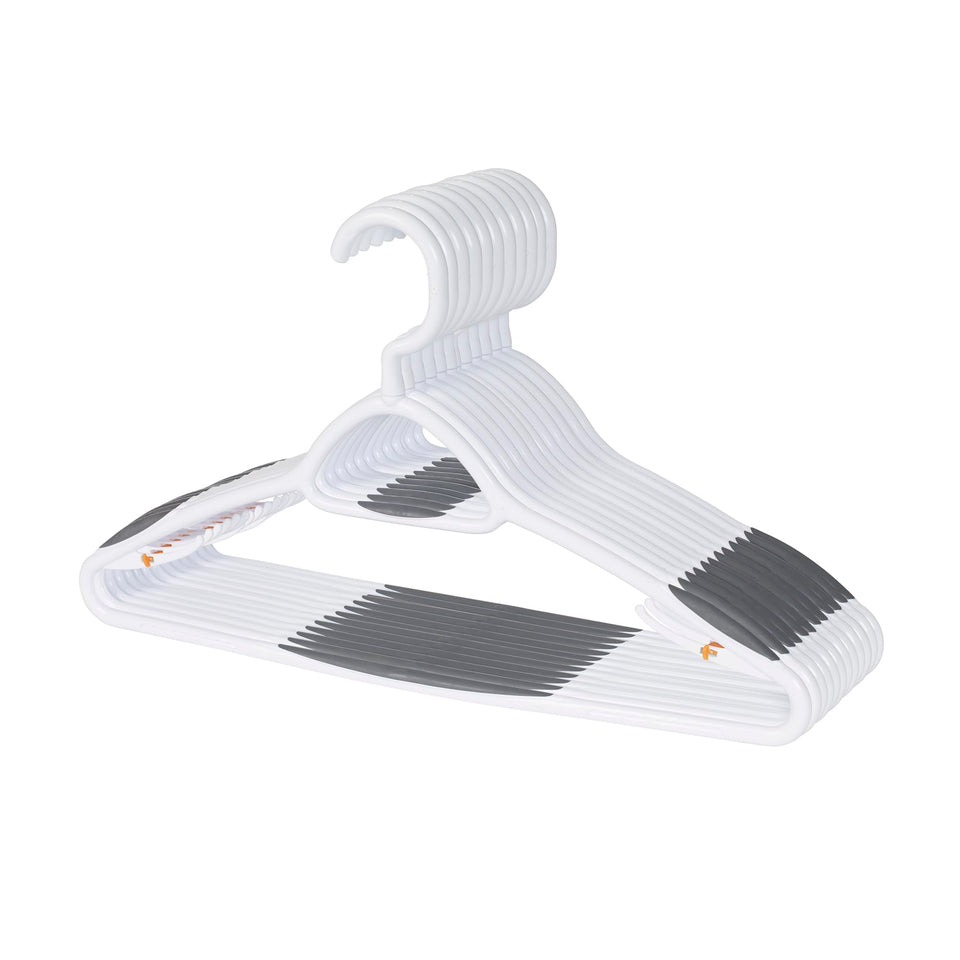 Neatfreak 12 deluxe non-slip hangers full set showing secure fabric grip and even weight distribution