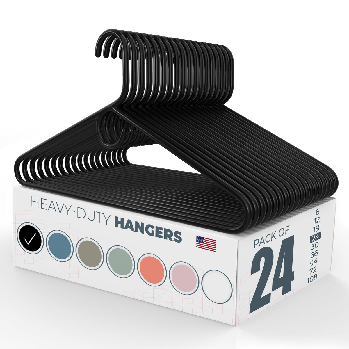 Neaties heavy-duty hangers in black with 8lb capacity for sturdy daily wear.