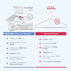 Colorful Neaties hangers showing USA-made craftsmanship and quality