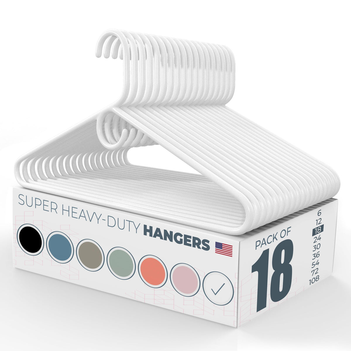 Neaties heavy-duty hangers 18-pack showcasing sturdy white coat storage