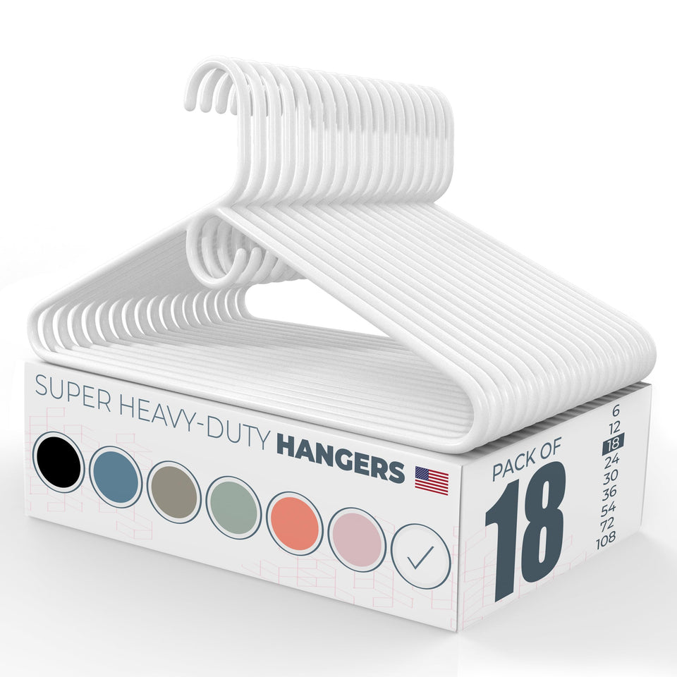 Neaties heavy-duty hangers 18-pack showcasing sturdy white coat storage