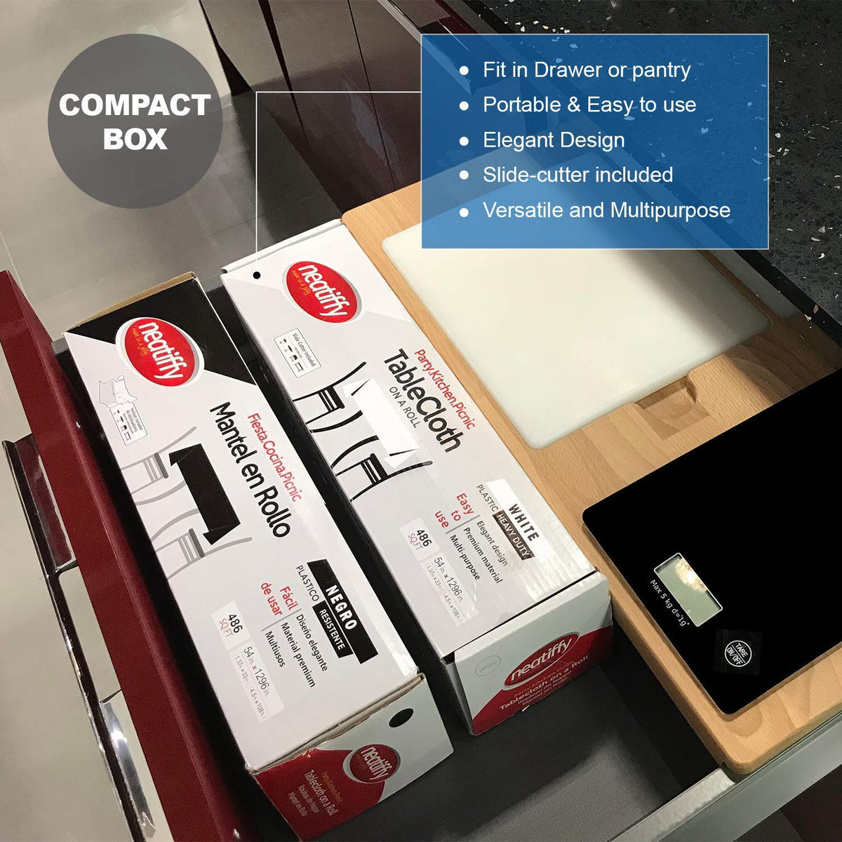 Neatiffy tablecloth roll is recyclable and easy to store after use.