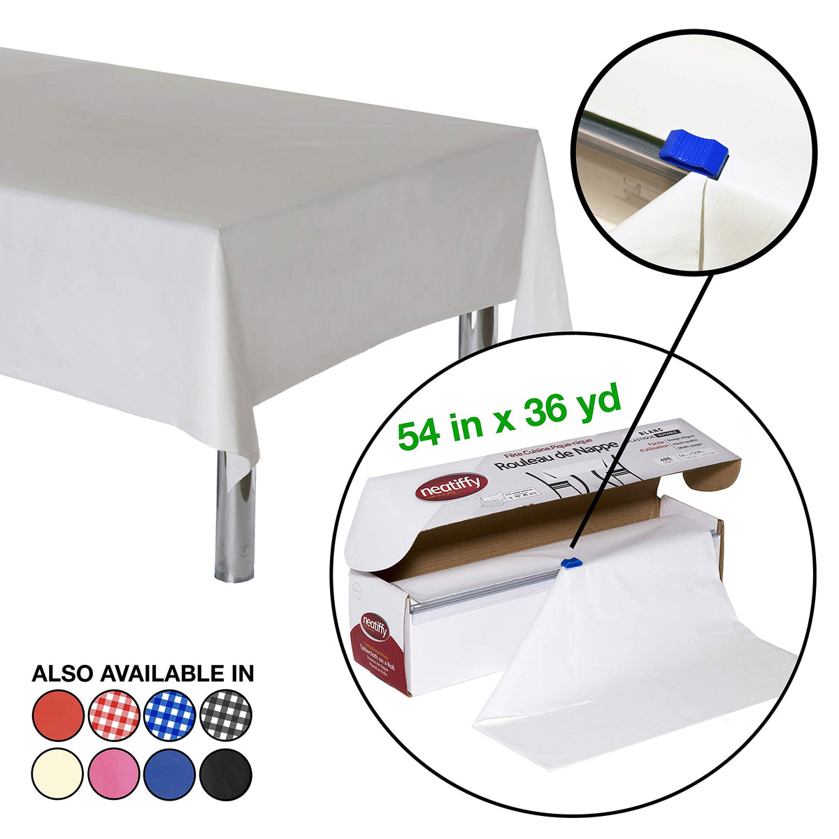 Neatiffy slide cutter on the roll lets you tailor length to tables.