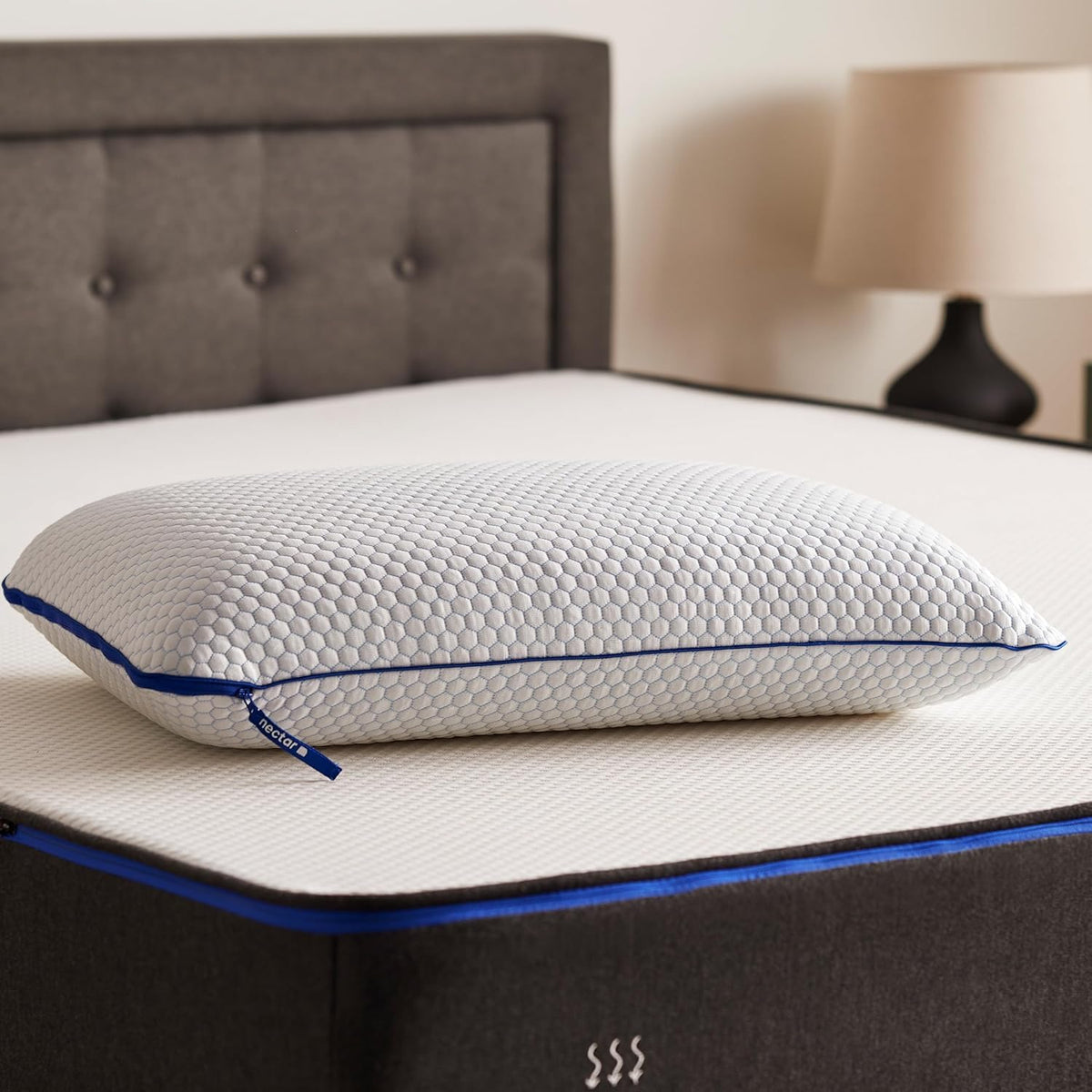 Nectar Tri-Comfort cooling king pillow cover closeup for breathable, cooling comfort.