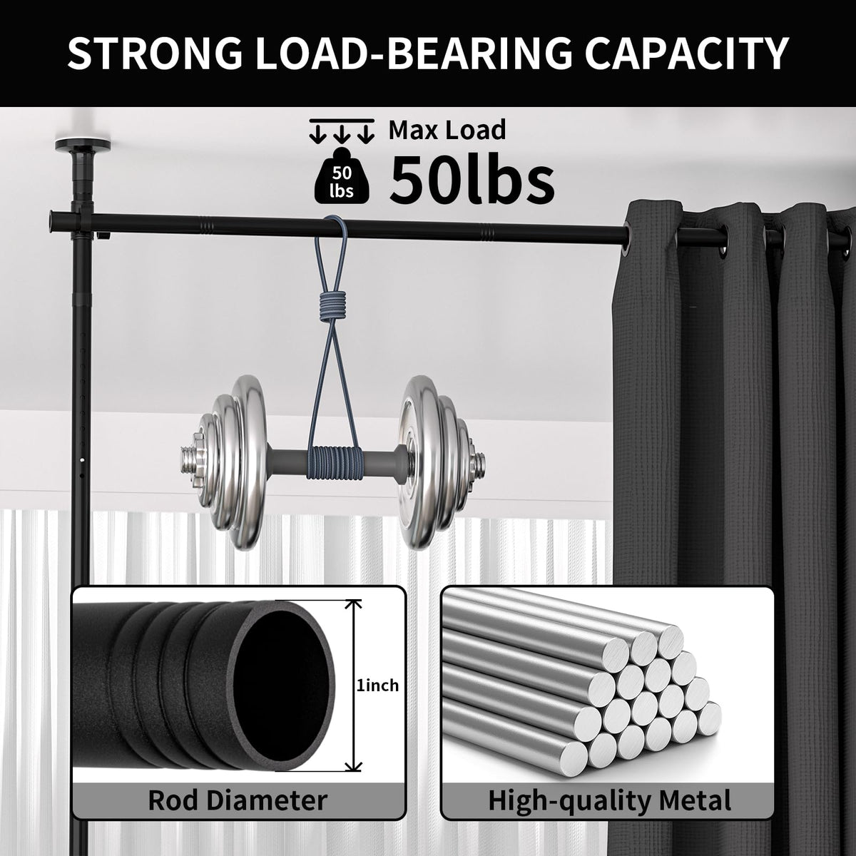 NECVHA Room Divider Rod, damage-free setup with quick tool-free installation.