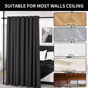 NECVHA Room Divider Rod, floor-to-ceiling support with anti-slip bases for stability.